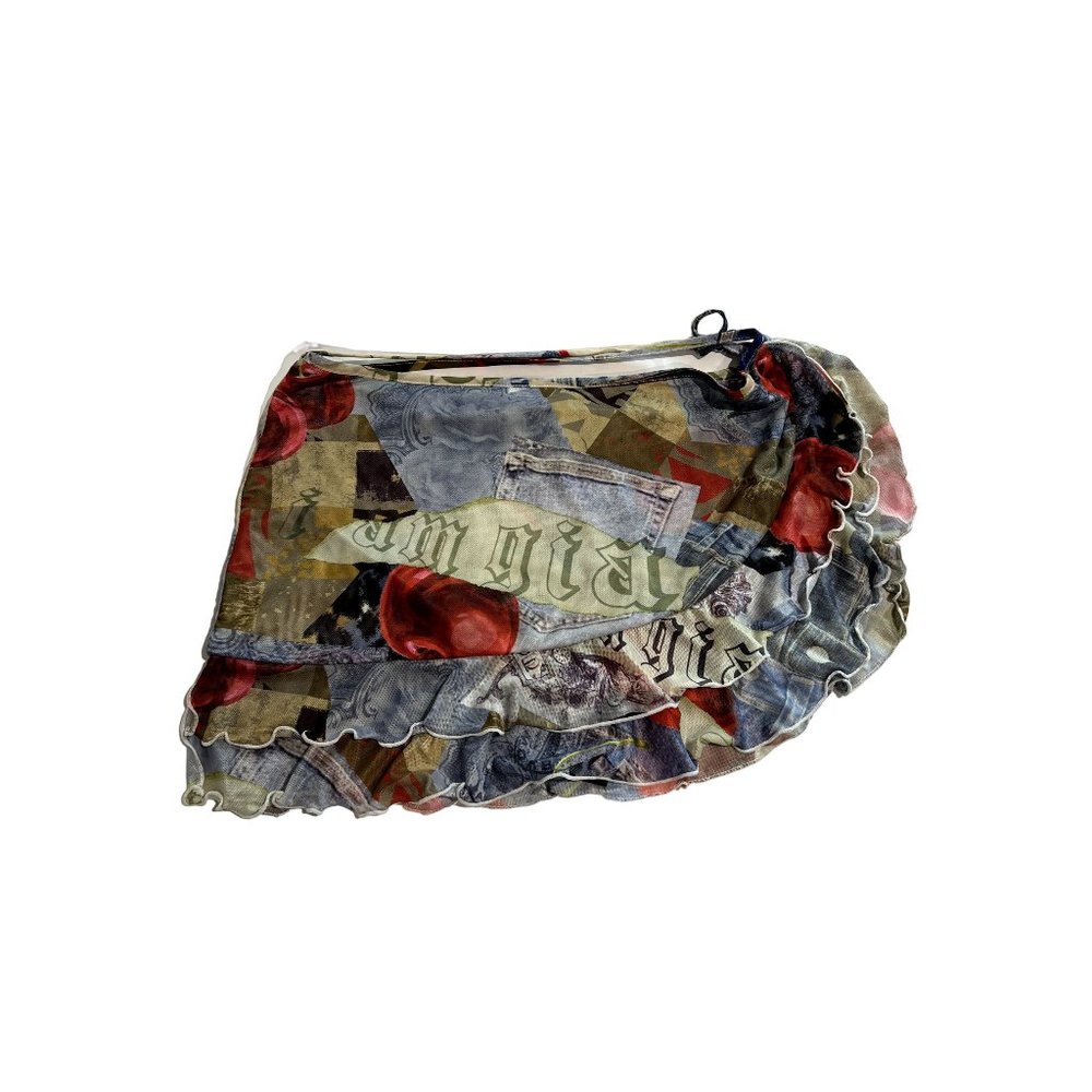 I.AM.GIA Multi-Color Patchwork Mini Skirt with Red Accents